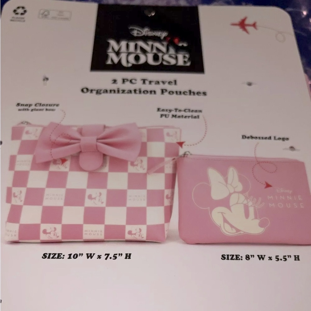 NWT Disney Minnie Mouse 2-Piece PINK Travel Organization Pouches - Picture 2 of 6